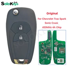 SOLOKEYS do chevroleta Trax Spark Sonic Cruze oryginalne składane zdalnie sterowany klucz 2 przyciski 433MHz 4A Chip z LOGO