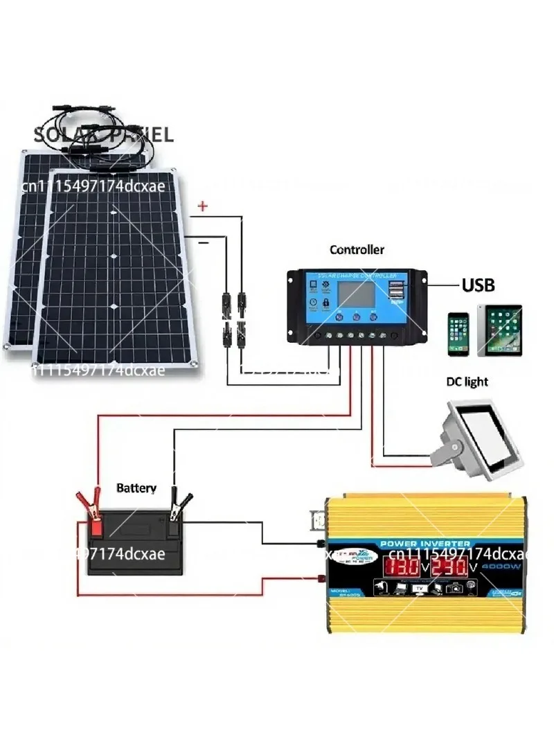 2000W All-in-One Solar Kit with 4000-6000W Inverter and Flexible Panel, 110V/220V Output for Home Camping Off-Grid Power