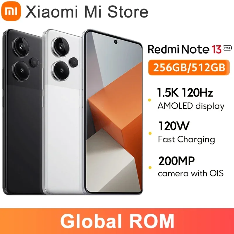 Глобальная ПЗУ Xiaomi Redmi Note 13 Pro Plus Смартфон Размер 7200-Ультра Камера 200 МП Быстрая зарядка 120 Вт Дисплей 120 Гц 1,5 К IP68