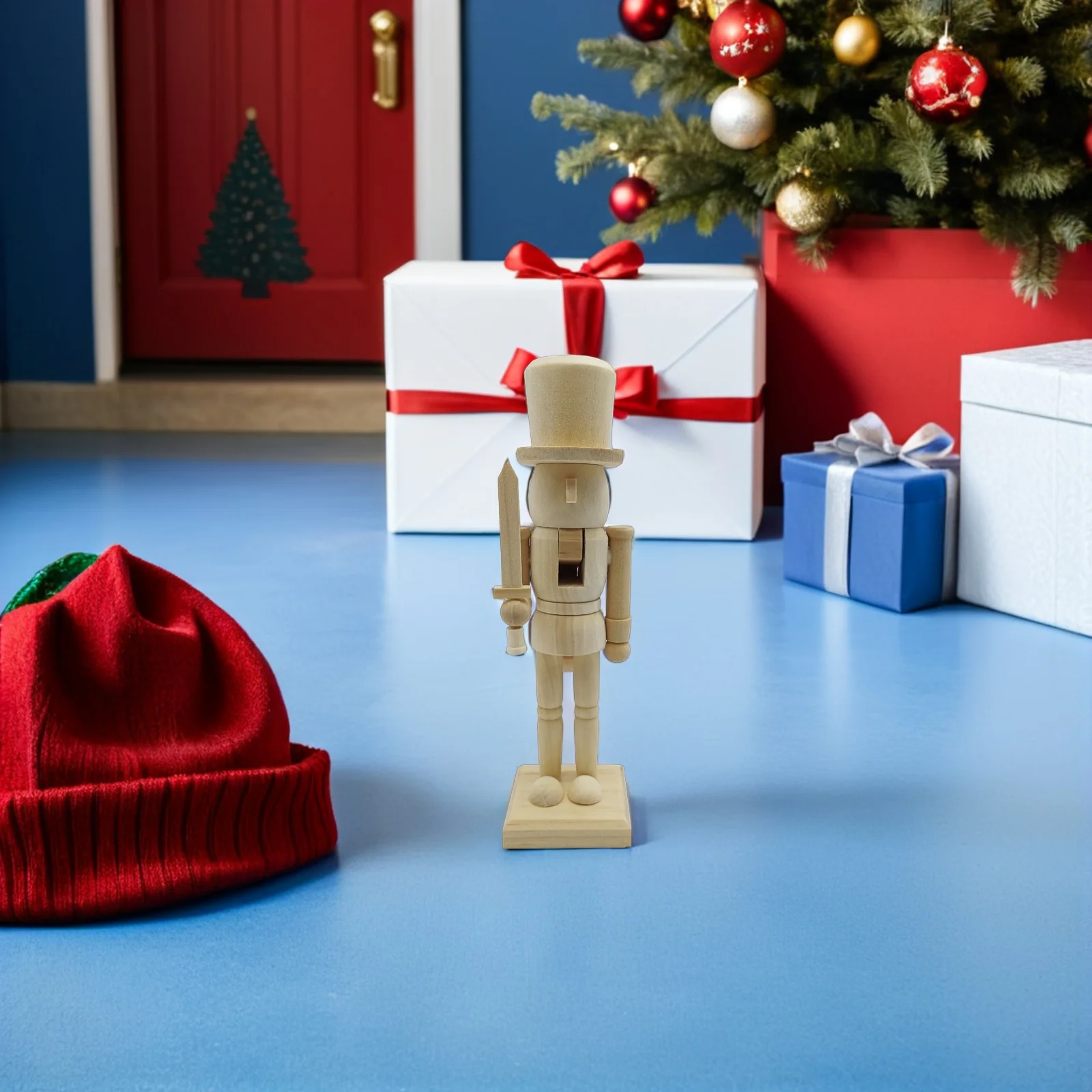 Christmas Nutcracker Soldier 25.5cm DIY Unpainted Wooden Figure for Creative Design and Festive Home Decoration