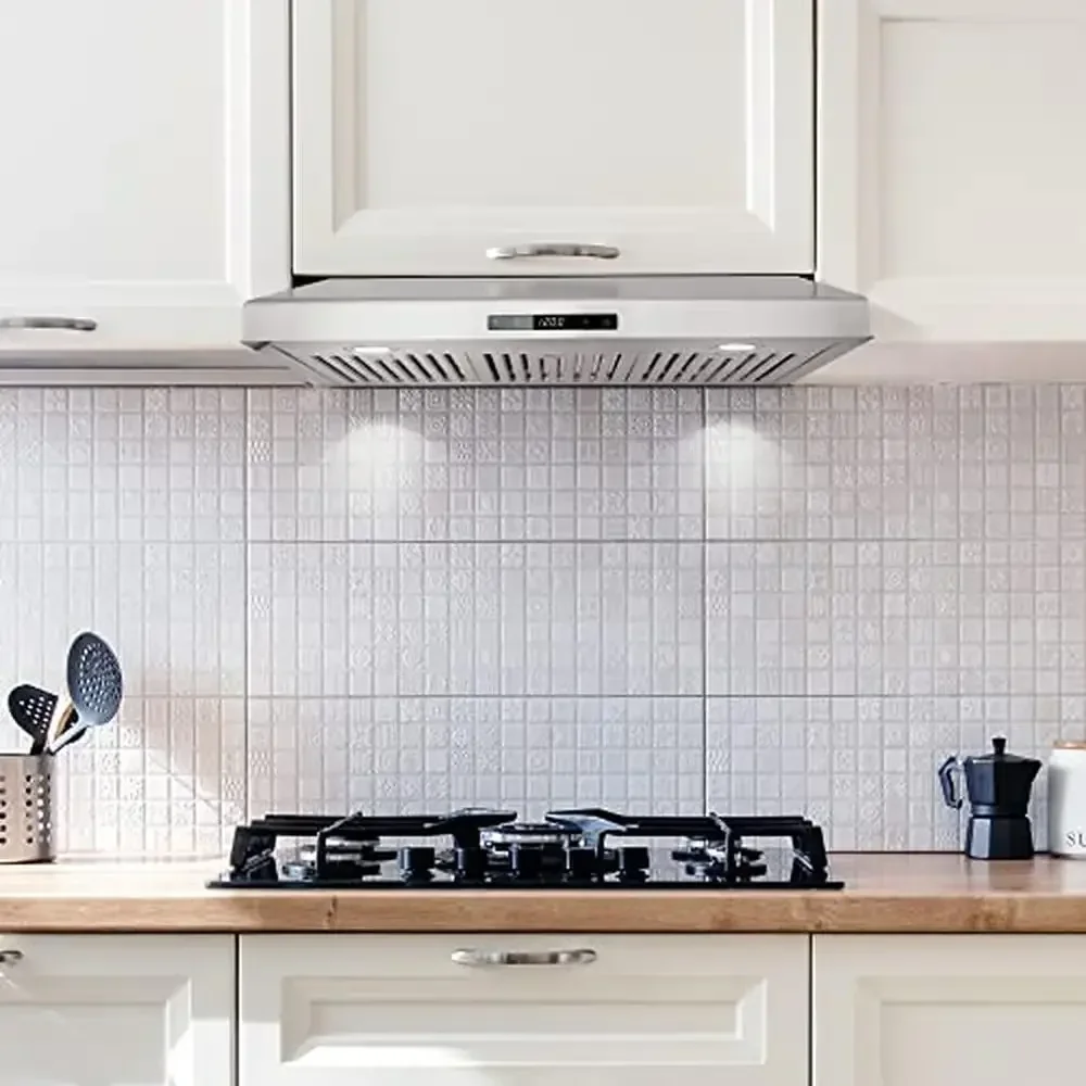 Вытяжка под шкафом, цифровое сенсорное управление, 3-скоростной вентилятор, светодиодные фонари, постоянные фильтры, современный дизайн, 30 дюймов, можно мыть в посудомоечной машине