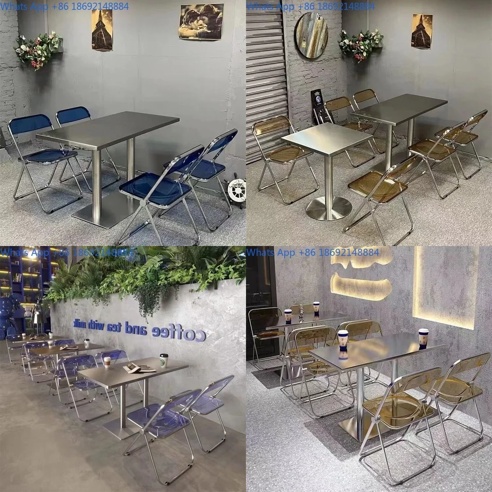 

Stainless Steel Table for Cafe Restaurant Fast Food Shop Minimalist Industrial Style Dining Table