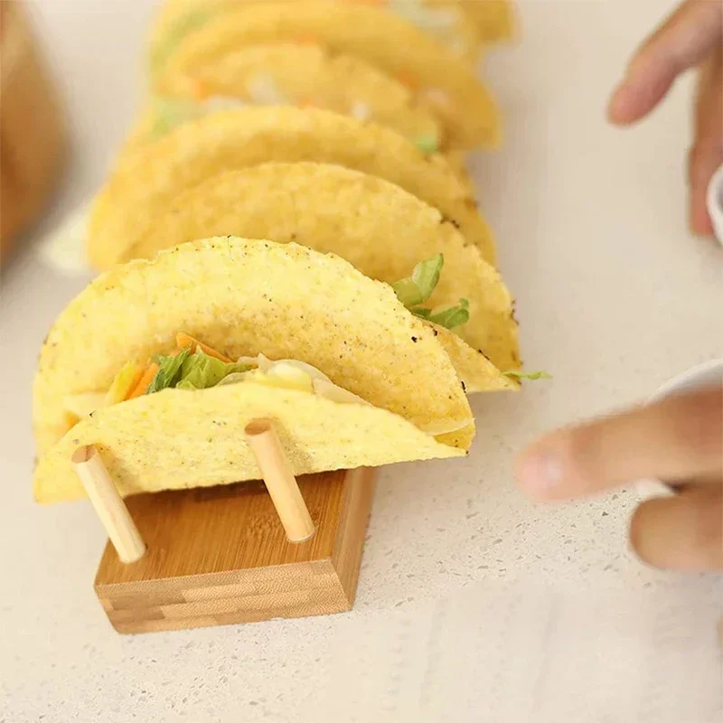 Bamboo Wooden Tacos Holder Potato Chips Corn Roll Rack Tray Shelf Tortilla Burritos Rack Tray Fit for To Parties and Restaurants