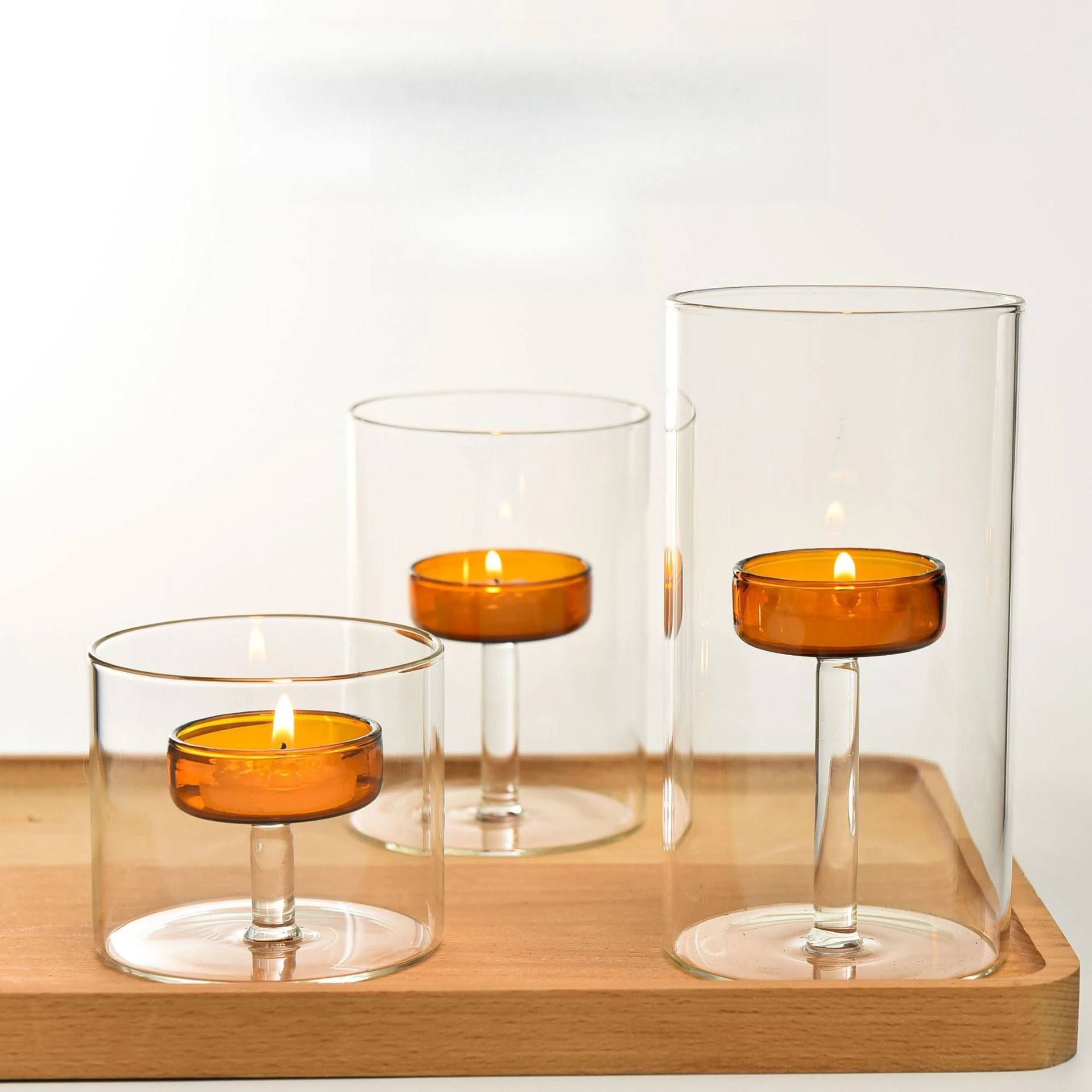 European Style Cylinder Colorful Glass Candle Holder Windproof Oil Lamp Creative Home Decor Gift for Romantic Dinner