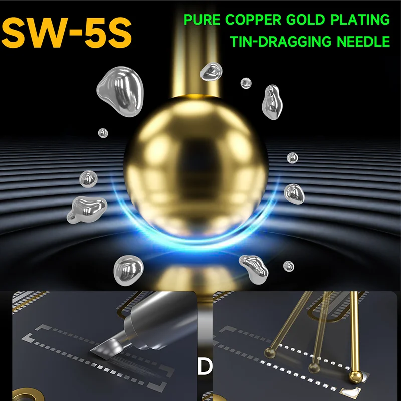 MECHANIC SW-5S Tin Dragging Needle Gold Plated With 5PCS Needles Anti-Static Handle For Phone PCB BGA Rework Repair
