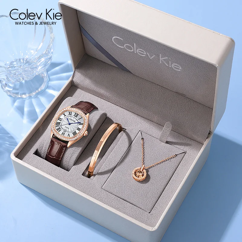 

ColevKie Women's Wristwatch High-End Luxury Leather Strap Quartz Watch for Women Fashion Dress Casual Ladies Watches Gift Sets