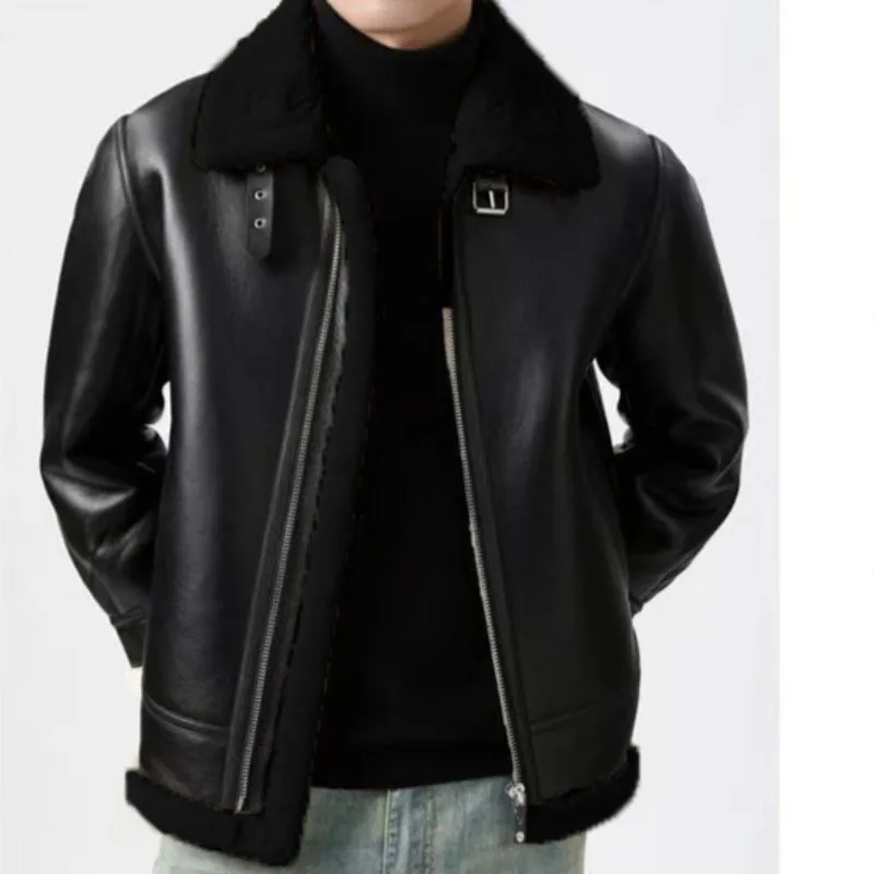 2026 Fur Integrated Lapel Fleece Thickened Thermal Jacket Leather Jacket Winter Men's Clothing