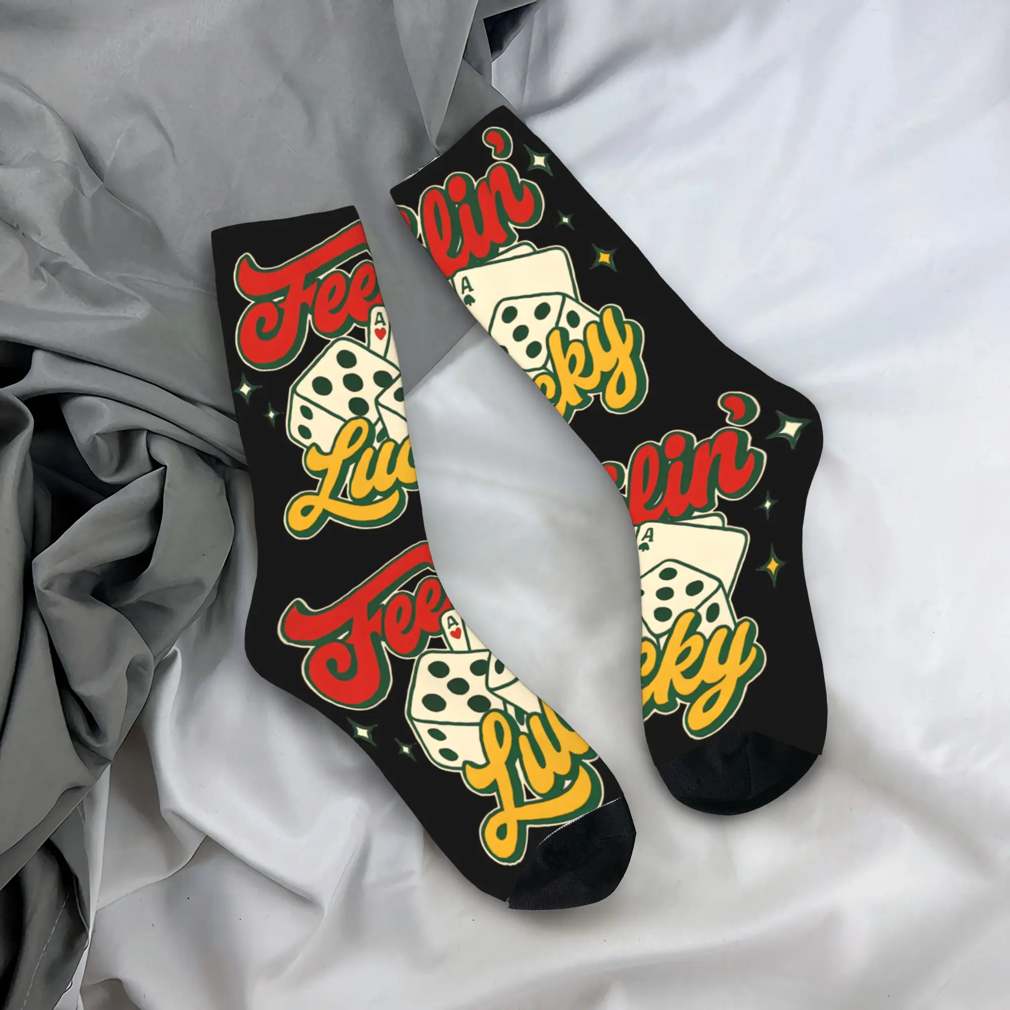 Feelin’ Lucky Retro Gambling Dice & Cards Socks Autumn  Stockings Vintage Couple Soft Breathable Socks Graphic Anti Sweat Socks