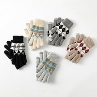 Knitted Gloves for Men Women with Thick Velvet and Anti Cold Touch Screen Cycling Finger Separated Warm Gloves Autumn Winter