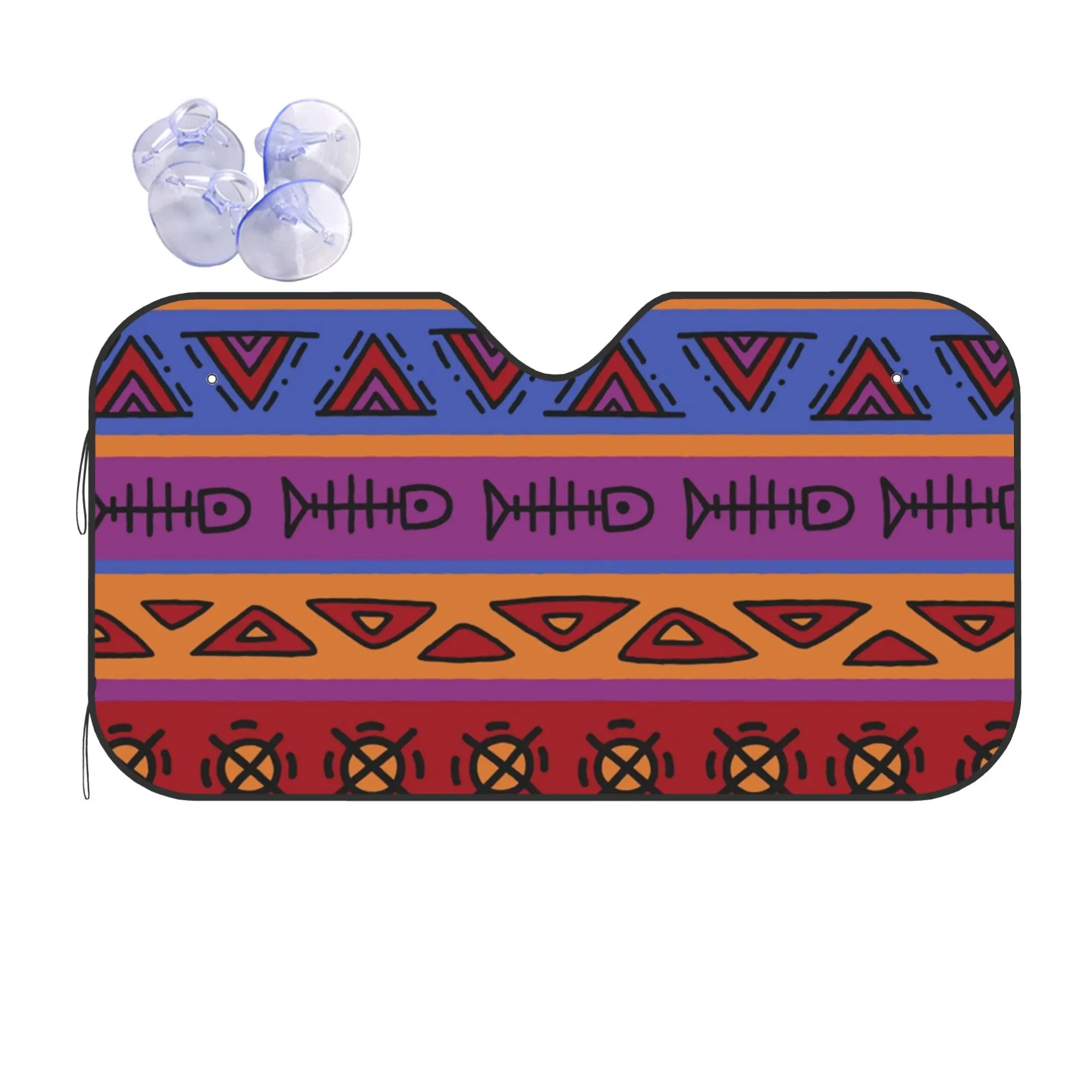 Windshield Sun Shade Car African Tribal Pattern Solar Reflector Protector Geometric Ankara Visor Screen Cover Vehicle Windscreen