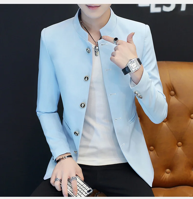 2024 new fashion and handsome Korean version of the trend long sleeve casual stand collar suit male Korean version slim suit