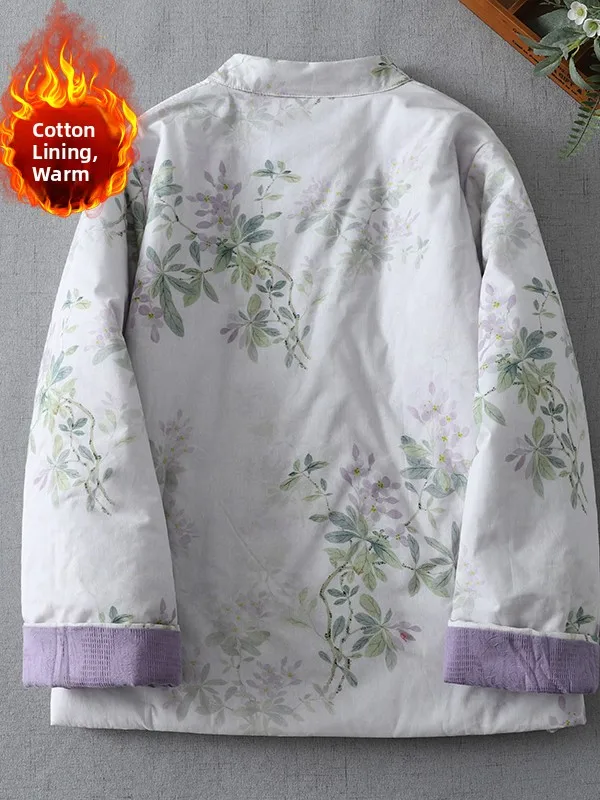 جديد الصينية Sle القطن الكتان المطبوعة Thiened الصغيرة الوقوف طوق الشتاء Jaet Colion اللون تانغ زي المرأة الأعلى #5