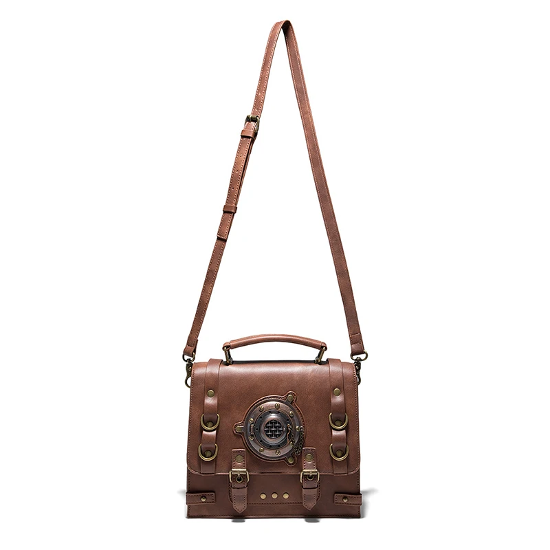 Bolso de hombro Steampunk para mujer, maletín de cuero PU, bolso de mano Vintage Industrial para Halloween, bolso de mano lateral para hombre