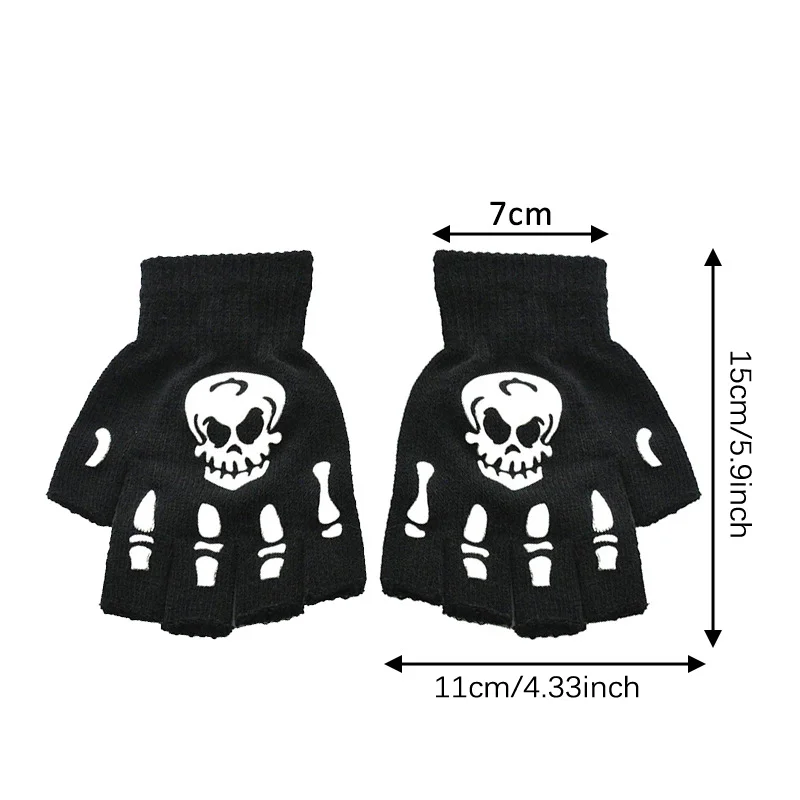 Unisex Winter-Fäustlinge, modische, schreckliche Halloween-Halbhandschuhe mit Totenkopf-Knochen-Skelett