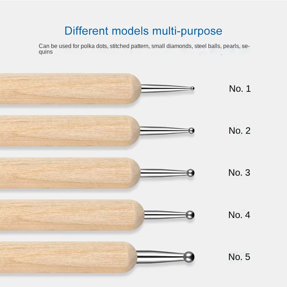 5pc Professional 2-Way Nail Art Dotting Pen, Wood Steel DIY Dotting Pens, Rhinestones Gem Picker Manicure Tools LK-AA231