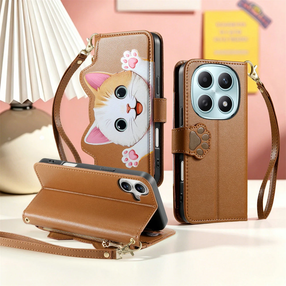 Für Xiaomi Redmi Note 15 Pro Plus 5G Handgelenkschlaufe Reißverschluss Leder Brieftaschen-Hülle Redmi Note 15 Pro 4G Hülle Note 15 Pro+ Luxus-Cover