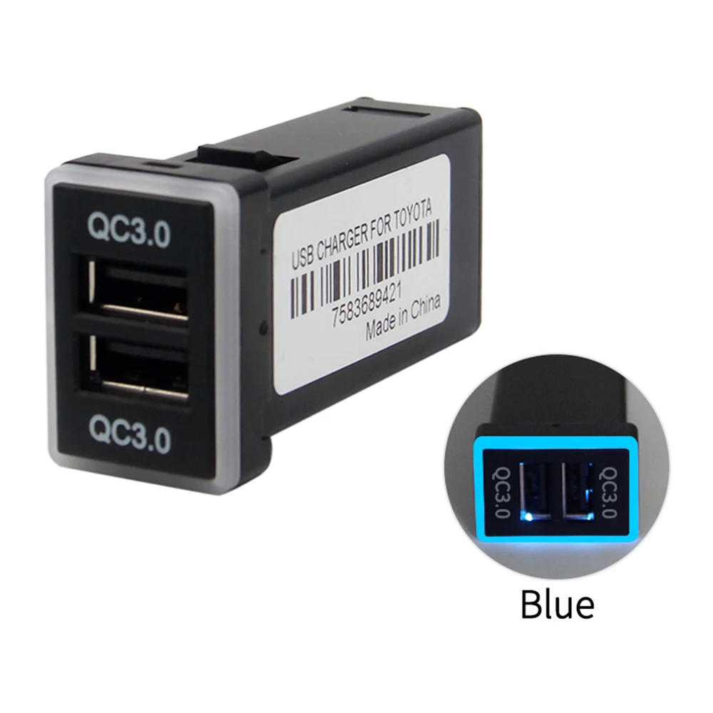 Qc3.0-デュアルUSBポートを備えた車の充電器,アダプターとプレイケーブルを備えたデバイス,トヨタ,トヨタ,自動車用