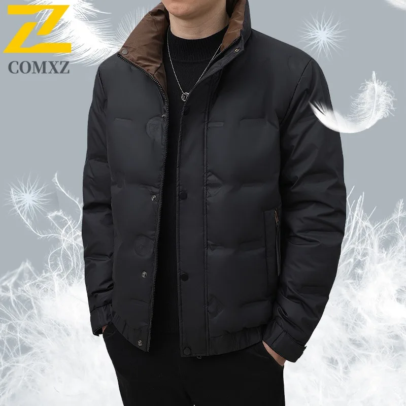 COMXZ Luxurious Down Jacket 2025 Casual Stand Collar Outdoor Snow Ski Warm Parka Fashion Camping White Duck Down Winter Garment