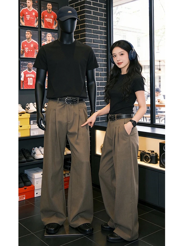 

Men's Casual Flared Pants Spring Season Drapey Lazy Sle Pleated Wide Leg Trousers CleanFit Straight Leg Pants Loose Fit Nat...