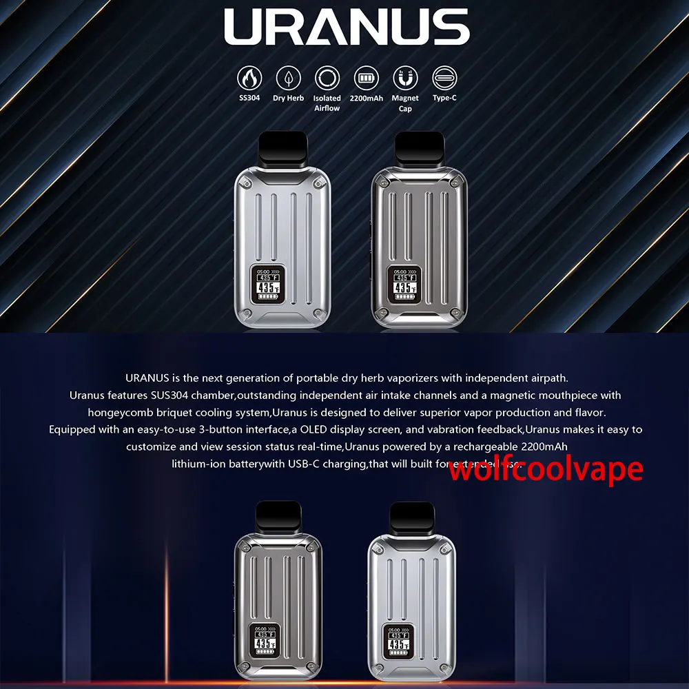 Wolfcoolvape Портативный испаритель для сухих трав ANIX Uranus, травяная электронная сигарета в виде ручки, наборы электронных сигарет с OLED-дисплеем, аккумулятор 2200 мАч