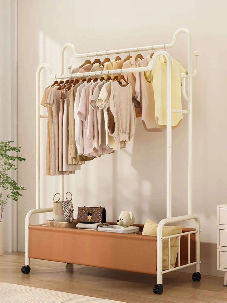 

Bedroom Floor Standing Double Rod Clothes Hanger Indoor Clothes Storage Ra Multi-Functional Clothing Hat Ra Nordic Sle