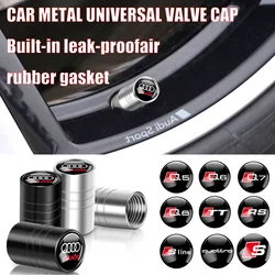 4 Stuks Zwart/Zilver Metalen Legering Voor Audi Q5 Q6 Q7 Q8 Tt Rs Sline Quattro S Auto Wiel Band Ventiel Caps Covers Auto Accessoires