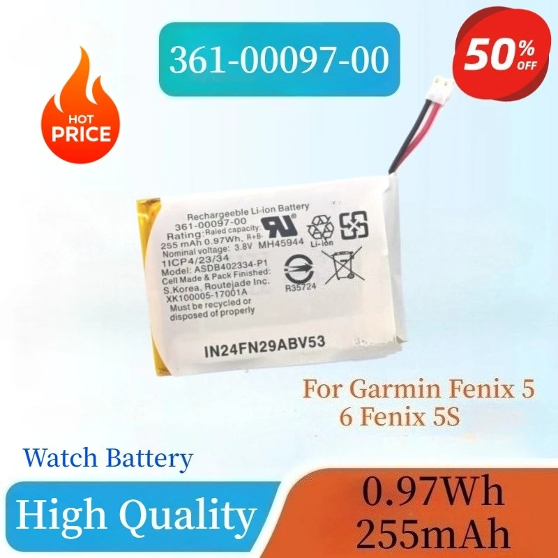 

New High Quality 0.97Wh 255mAh Replacement Battery For Garmin Fenix 5 6 Fenix 5S 361-00097-00 361-00096-00 Rechargeable battery
