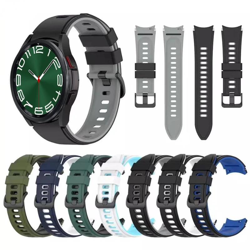 Pulseira de silicone para Samsung Galaxy Watch, sem lacunas, pulseira clássica, 46mm, 47mm, 44mm, 40mm, 7, 6, 5, 4