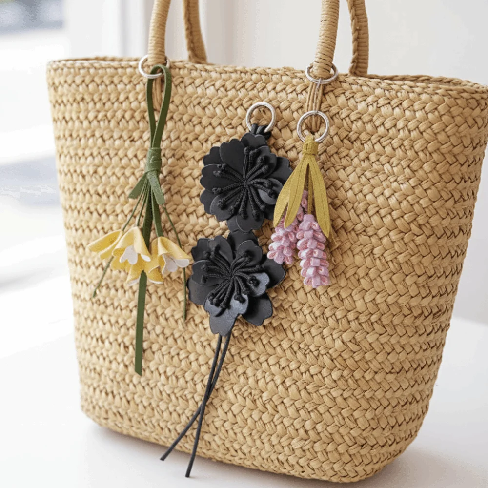 Lovely Purple Pu Leather Flower Pendant Hanger Lavender Pu Flower Keychain Weave Creative Bag Charm Luggage Accessories