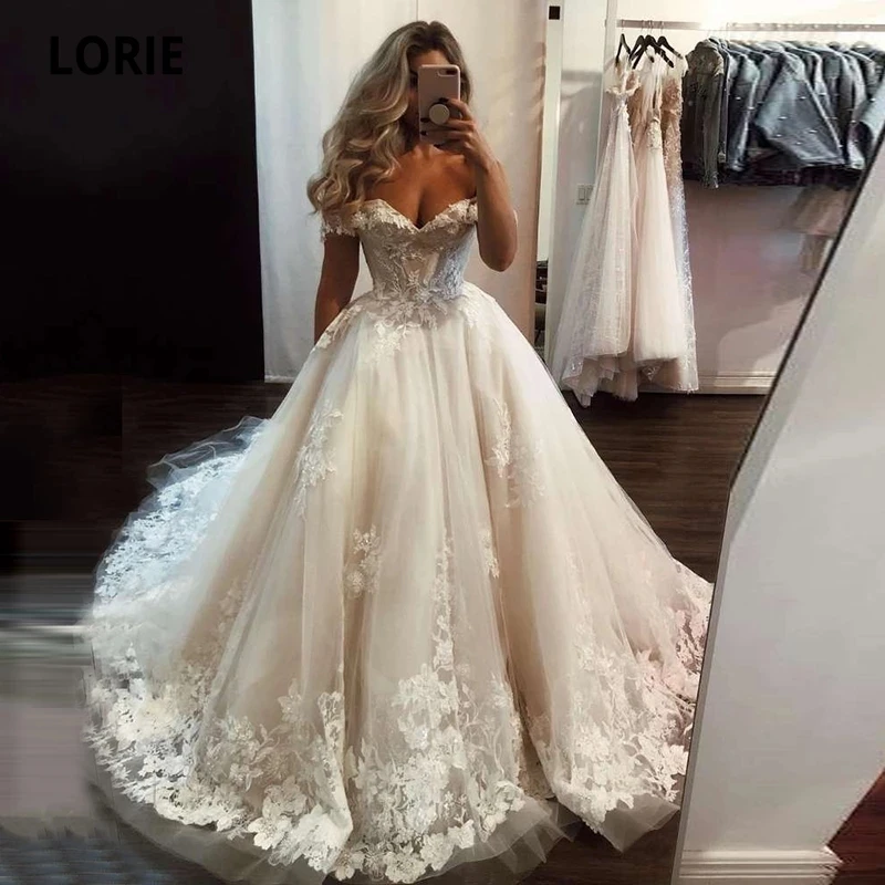 Luxe Trouwjurk Off Shoulder Kant Applicaties A-lijn Boho Prinses Wit Ivoor Bridal Dress Bohemian Bruidsjurken 2022