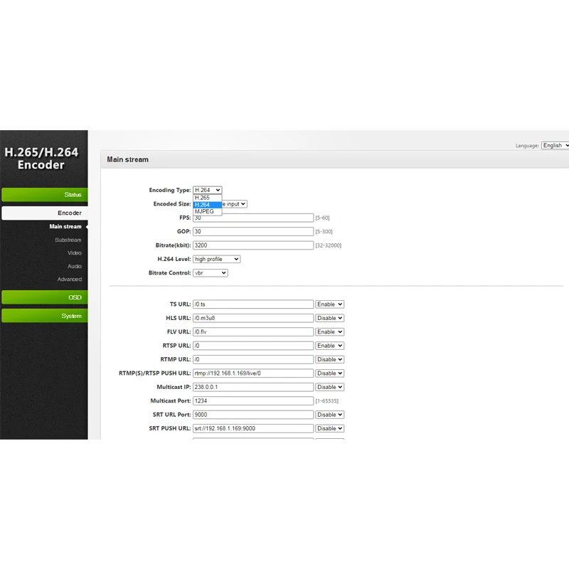جهاز تشفير البث المباشر IPTV ، H264 ، H.265 ، HEVC ، RTMP ، RTSP ، Codec ، wi-fi