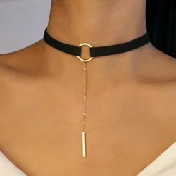 Schwarzbraunes Samt-Halsband, Boho, zierliches Seil, Bar-Anhänger, Kreis-Halsketten für Frauen, Mutter, böhmischer, edler Schmuck