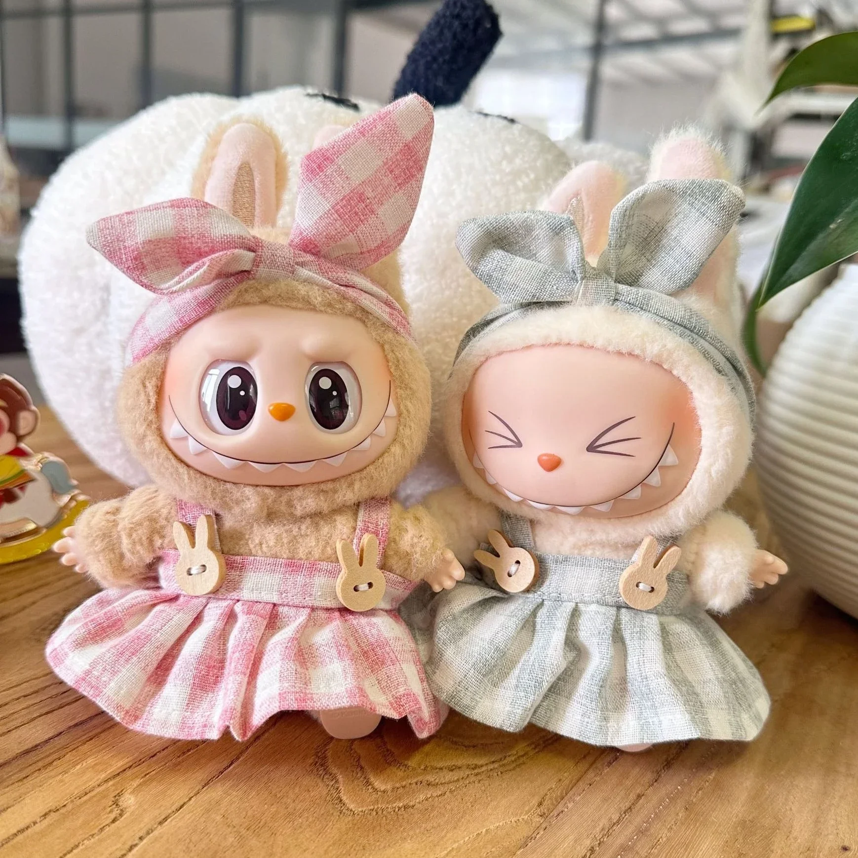 

Одежда для плюшевой куклы, аксессуары для наряда для Labubu Idol V1 V2, вечерние, конфетная клетчатая юбка, комплект с повязкой на голову, одежда, подарок