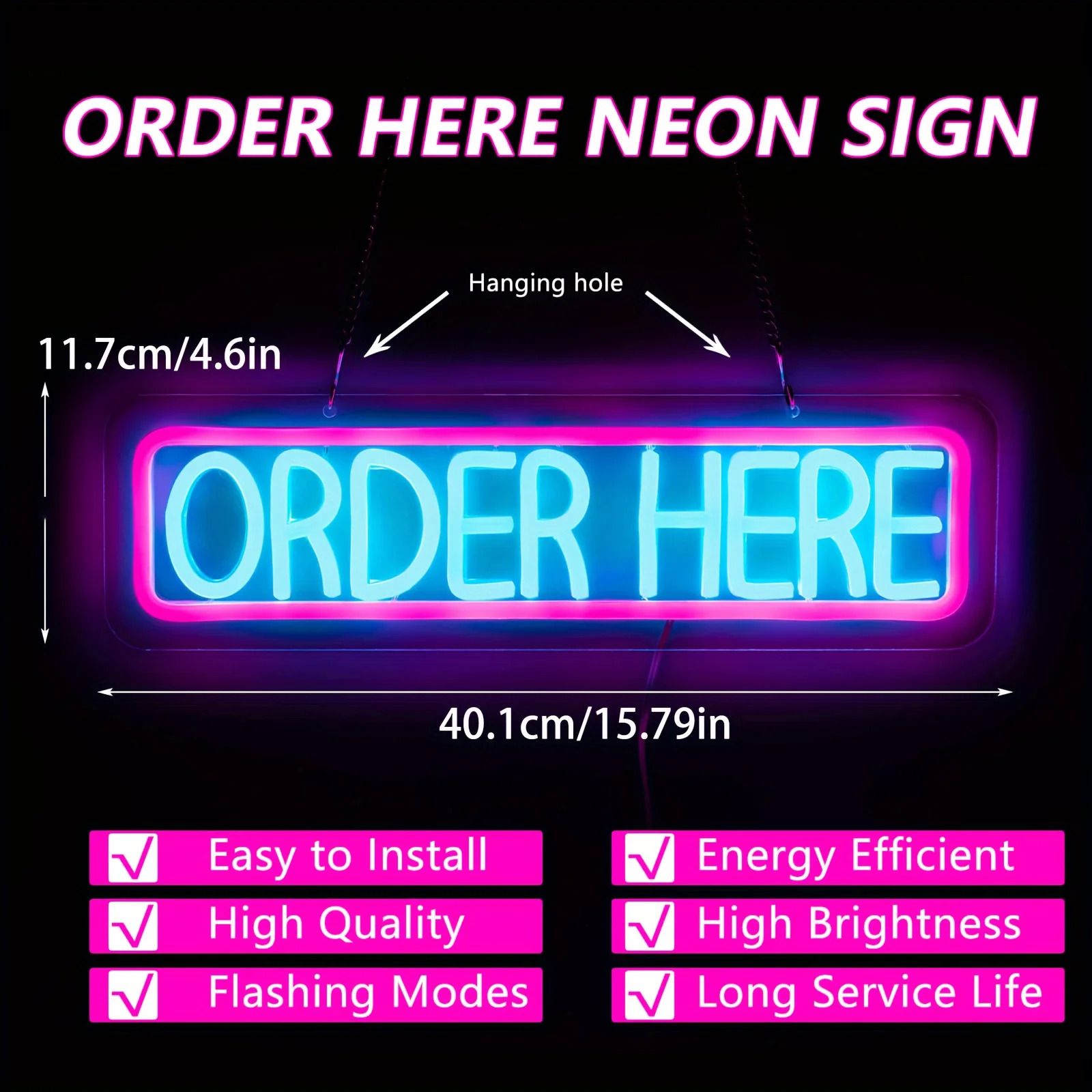 Order Here LED Neon Sign Wall Art - Vibrant Supermarket Decor for Cashier Stations & Bars, Durable Restaurant Wall Accent