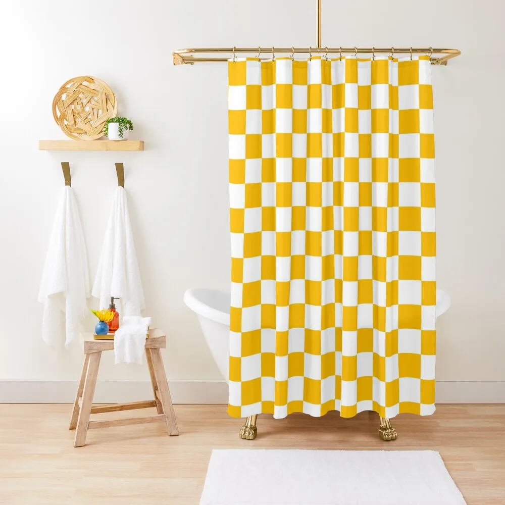 

White and Amber Orange Checkerboard Shower Curtain Shower For Bathrooms Bathroom Showers Shower Set For Bathroom Curtain