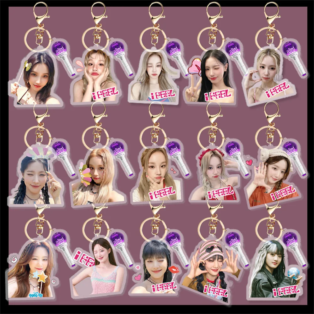 KPOP (G)I-DLE Album I FEEL Acrylic Keychain Queencards Photo Lightstick Pendant Metal Circle Keyring YuQi Minnie Fans Gifts