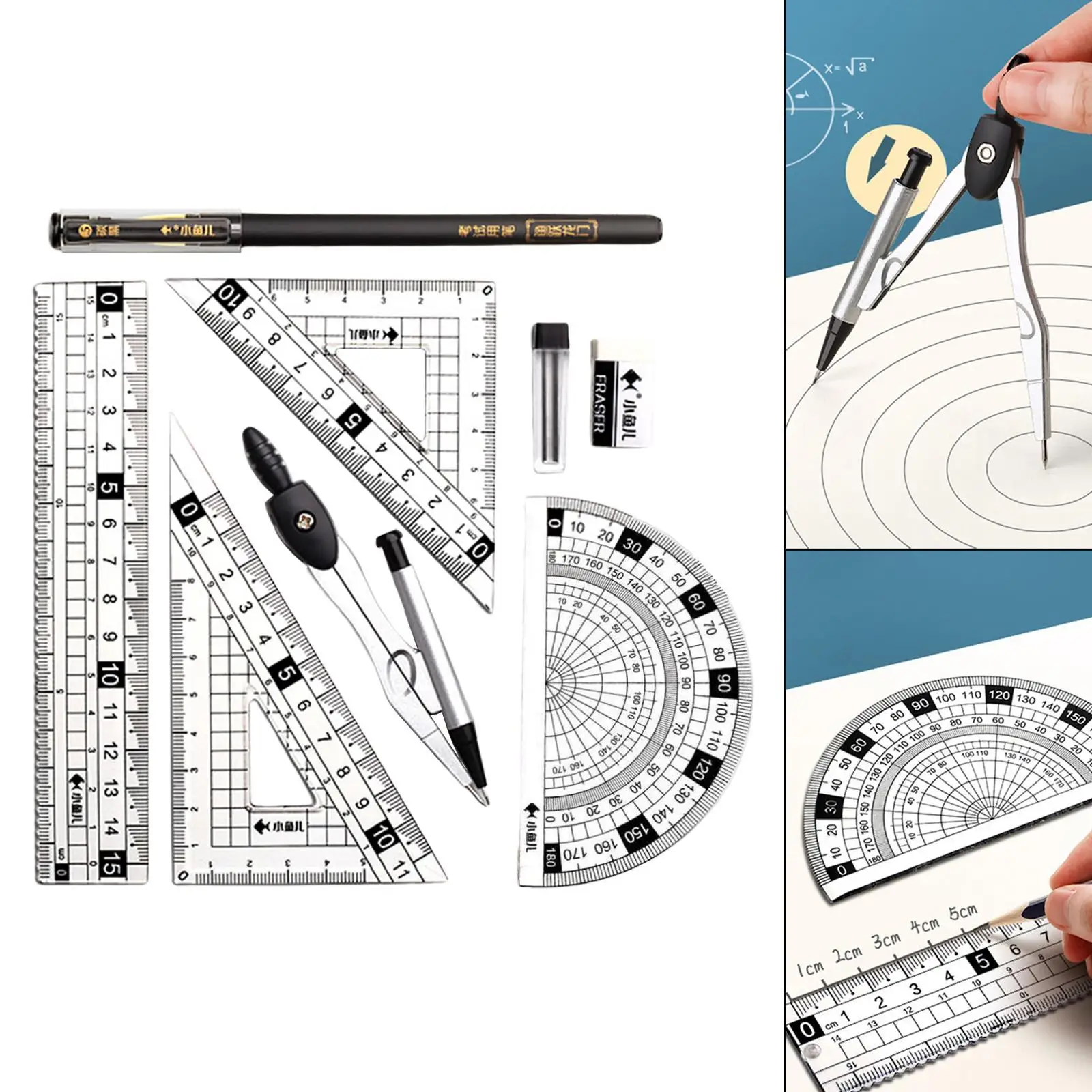 測定用ジオメトリ数学定規、トライアングル定規、分度器、ストレート定規、2個