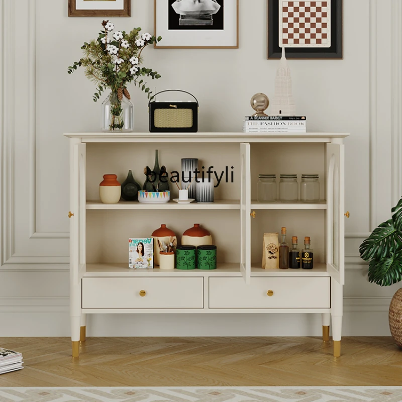 

French Cream Style Sideboard Cabinet Solid Wood Storage White Changhong Glass Storage Entrance Cabinet