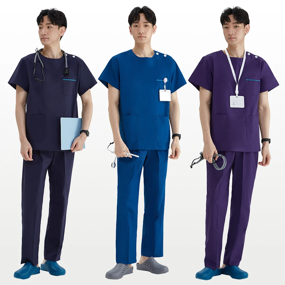 

Crew-neck Medical Scrubs Sets for Men Tooth Vet Doctor Uniforms Performance Hospital Workwear Shoulder Snap Closure 106