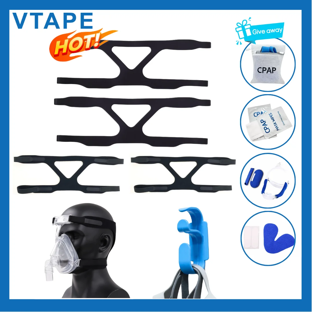 4 Packs Universal Replacement Headgear for Full Mask, Anti Snoring, Replace Part CPAP Ventilator Headband (without Mask) (Black)