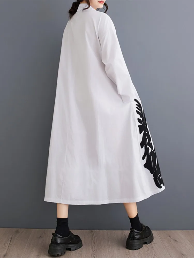 Oversized primavera outono manga longa camisa vestido feminino floral impressão moda senhoras vestidos casuais solto vestido de mulher