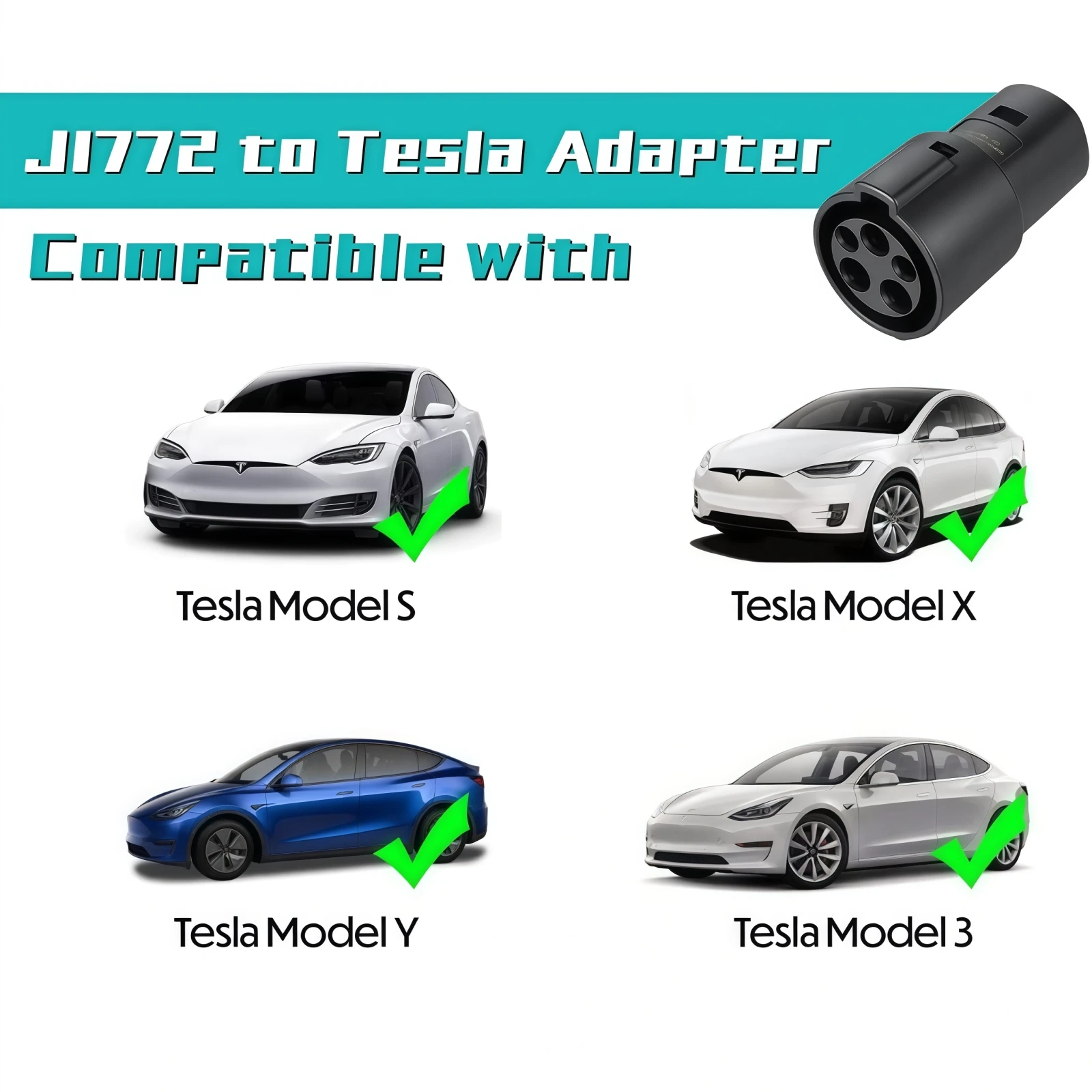 For Tesla EV Charger Adapter Type 1 J1772 to NACS EV Adapter Latch for Model 3/S/Y/X Electric Vehicle Charging Converters