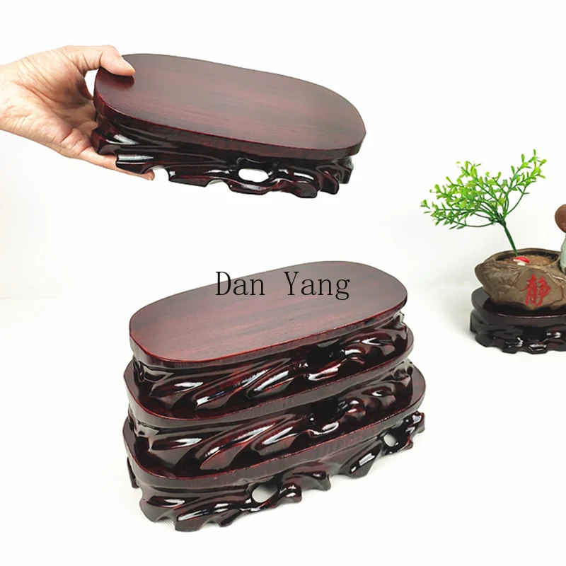 YJ solid wood carving strange stone ornament round base can be grooved Buddha statue Wenwan flower bonsai teapot incense