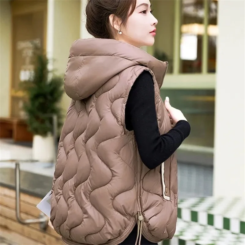 2024 New Oversized Cotton Vests Sleeveless Coat Women Autumn Winter Hooded Waistcoat Puffer Parkas Warm Down Cotton Outwear