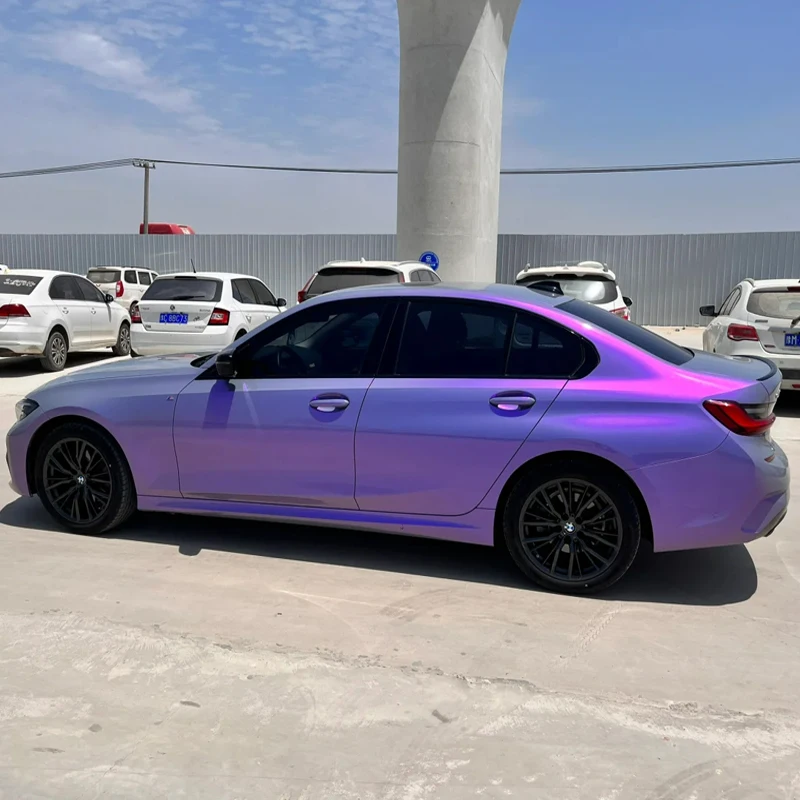 1.52x17m High Gloss Gray Purple Color Shift Car Wrap Vinyl PET Self Adhesive Bubble Free Air Release Full Body Film