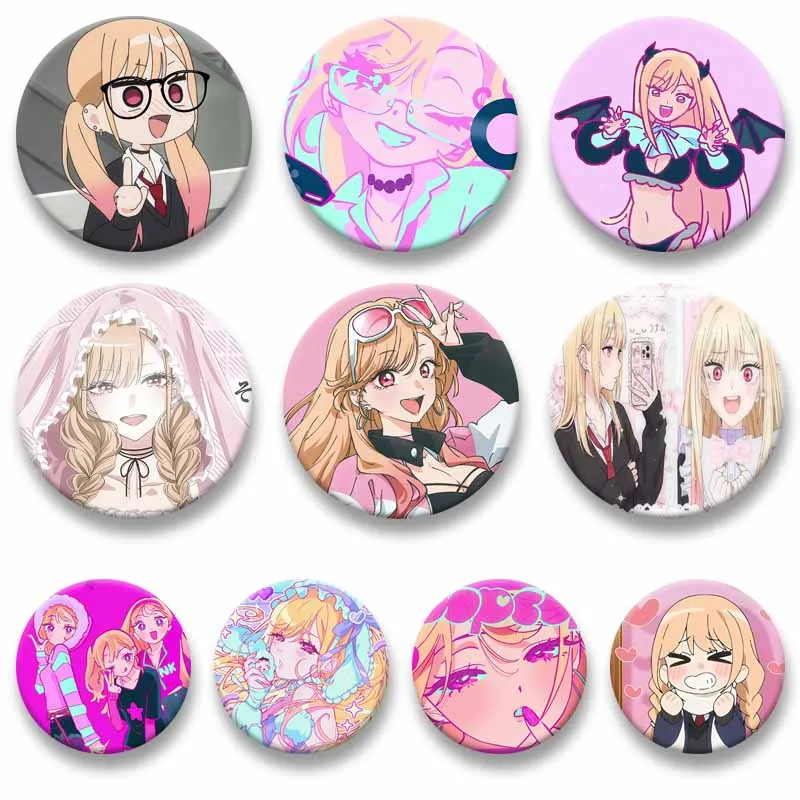 Cute Anime Figure Kitagawa M-Marin Enamel Pin Cartoon Cosplay Jewelry Accessories Backpack Shoes Lapel Badge Brooches Gift Ideas