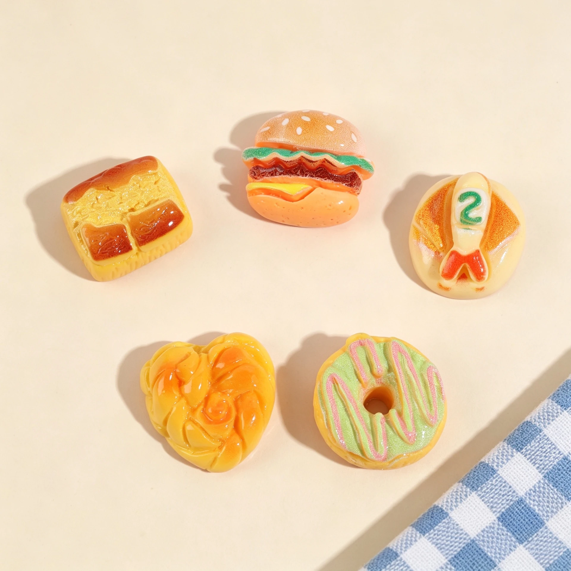 30-Pack Mixed Cartoon Bread Resin Charms - 3D Food Play Craft Supplies for Phone Cases, Shoe Decor & Hair Accessories