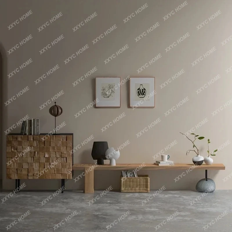 XX L solid wood bench TV cabinet log color wabi wind villa living room creative video cabinet