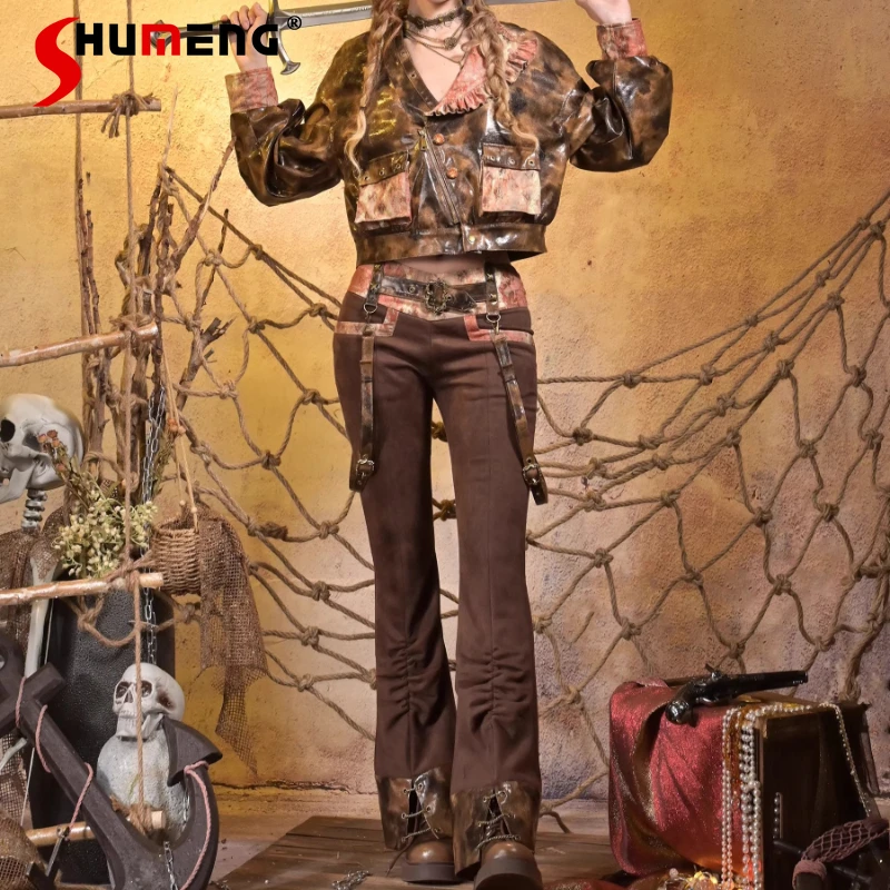 

2026 Autumn And Winter New Long Strap Trousers Women's Clothes Unique Design Y2K Cool Slim Fit Flared Pants Jumpsuits Female
