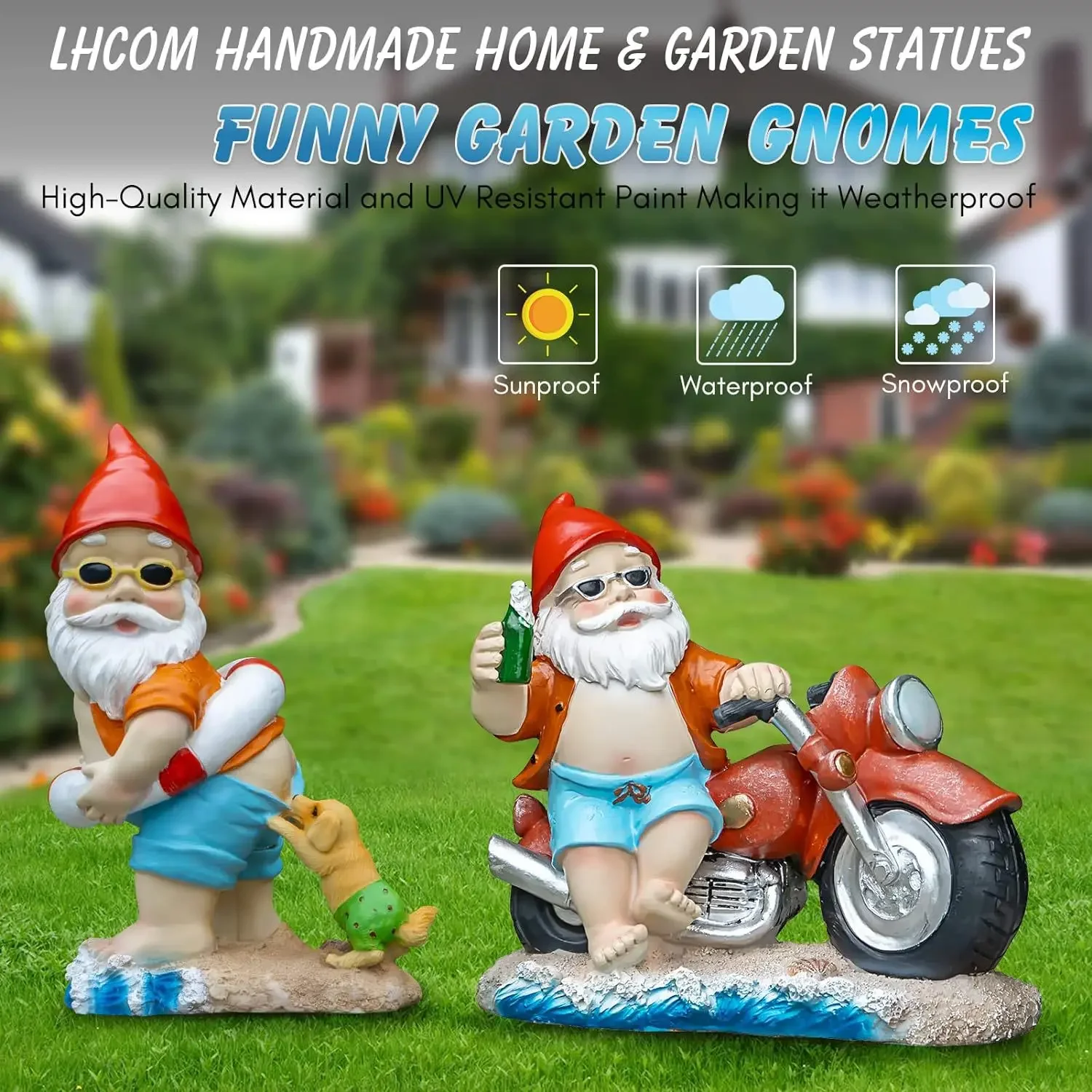 

New creative trend, American style motorcycle riding dwarf elderly summer decoration courtyard home resin handicraft ornaments